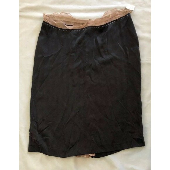 NWT VTG Y2K Alberta Ferretti 42 6 Midi Skirt Gray Silk Party Evening Pleats Ecru